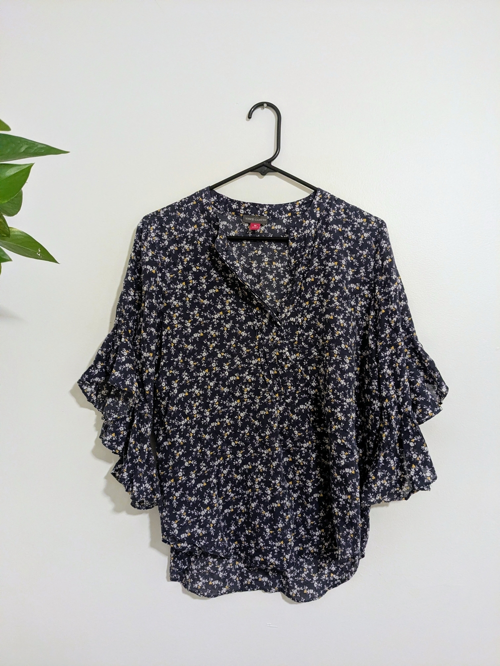 Women’s Navy Floral Ruffled Sleeve Blouse